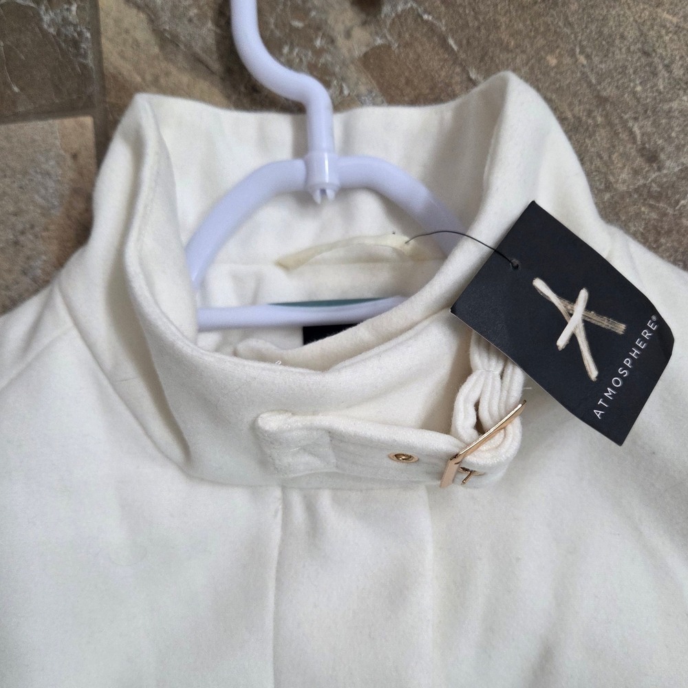 Atmosphere White Funnel Neck Belted Coat Winter Warm‎ Jacket Size 4 - Picture 2 of 15